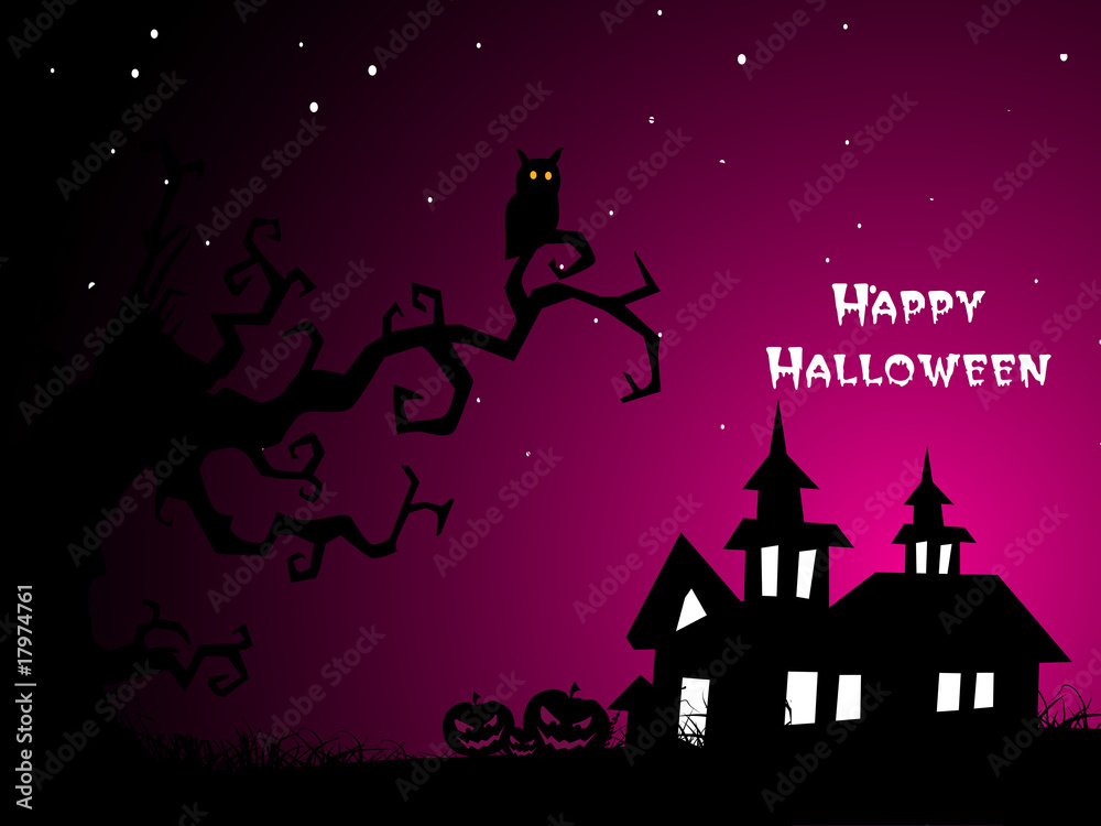 spooky house, dead tree illustration