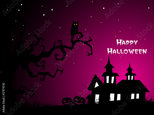 spooky house, dead tree illustration