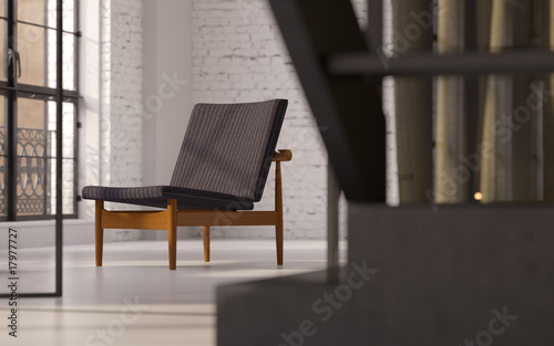 Modern Danish recliner in converted industrial loft interior