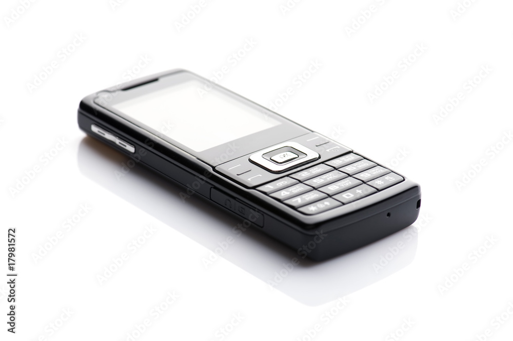 Black mobile phone on white background Black mobile phone on white background