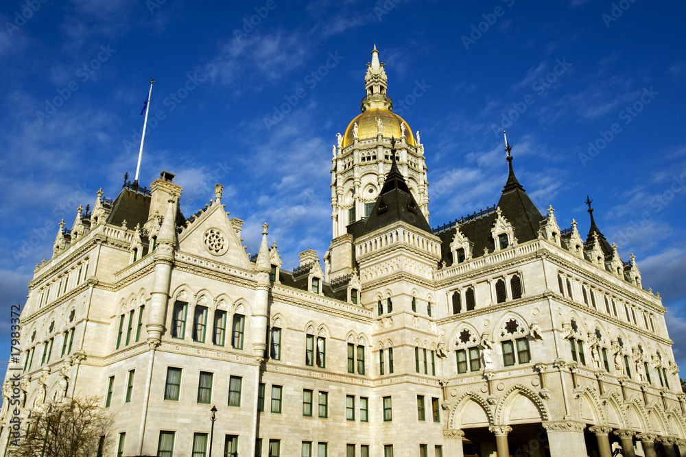 Connecticut state capitol building in Victorian Gothic style