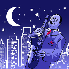 Handdoek met foto Muziekband Vector illustration of a saxophonist  © Isaxar