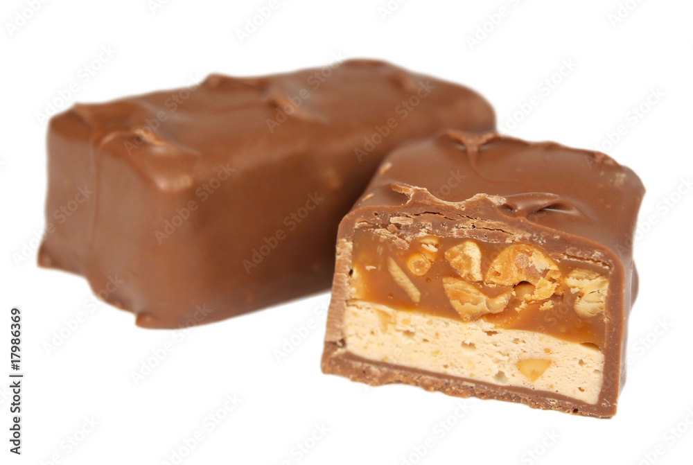 Chocolate stick with cut isolated on white Chocolate stick with cut isolated on white