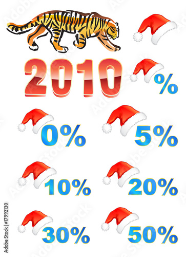 Christmas hat, discounts, tiger