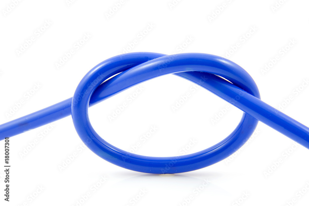 Blue knot in closeup over white background Blue knot in closeup over white background