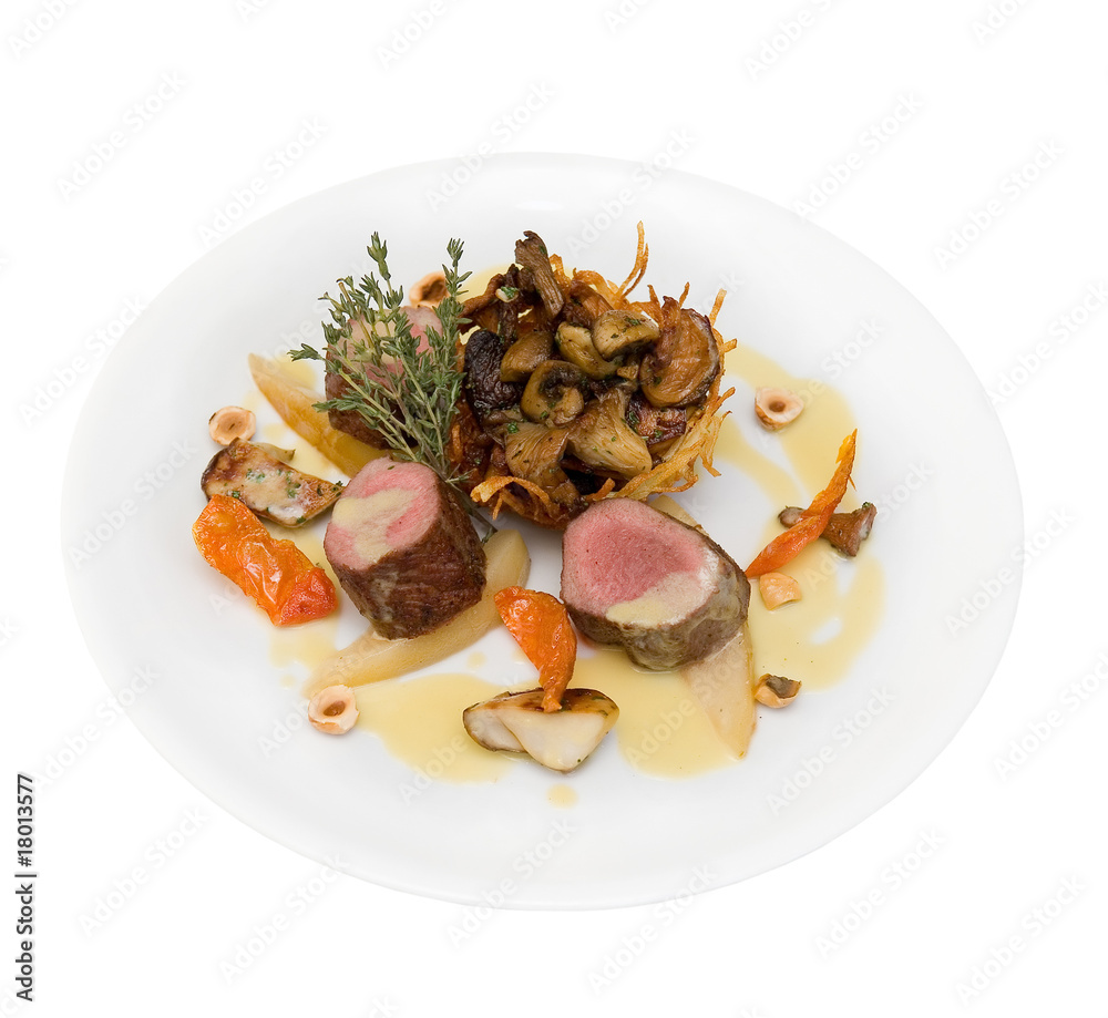 Roasted fillet of deer with assorted wild mushrooms