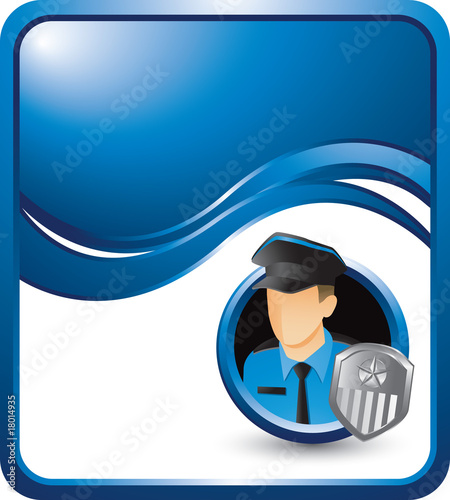 Police badge on blue wave background