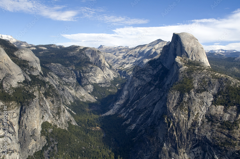 Wide shot of Half Dome and Yosemite Valley