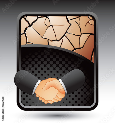 Business handshake on bronze cracked backdrop