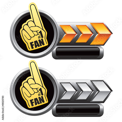 Foam fan hand on gold and silver arrow nameplate banners