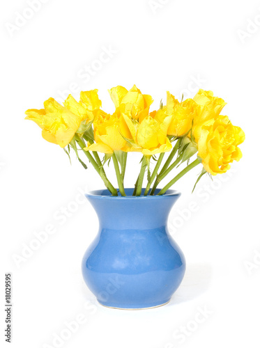 beautiful bouquet colorful yellow roses in vase isolated over wh