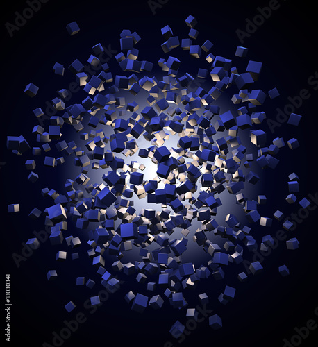 An explotion of abstract cubes cgi background
