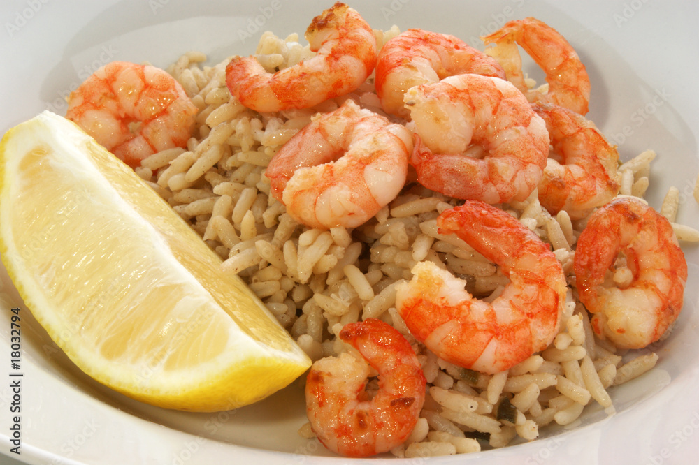 some fresh organic prawns with natural rice