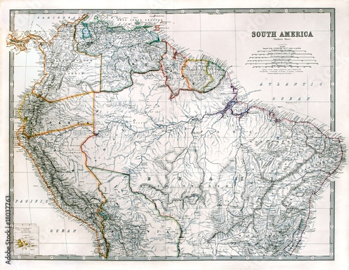 Vintage South America map, printed in 1875. photo