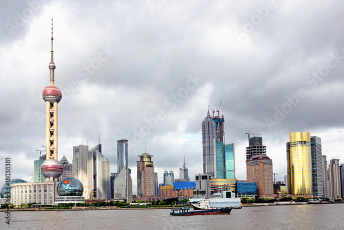 China Shanghai Pudong riverfront buildings.
