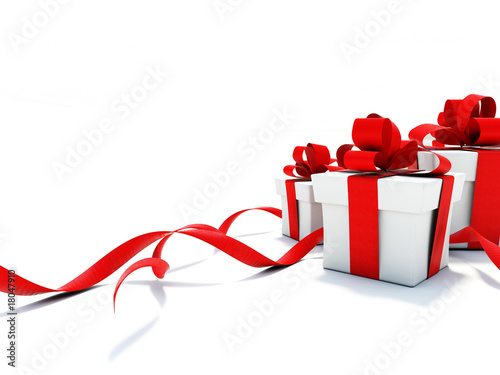 Gifts with red ribbons isolated on white