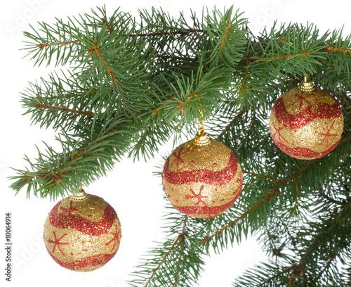 christmas balls on fir branch