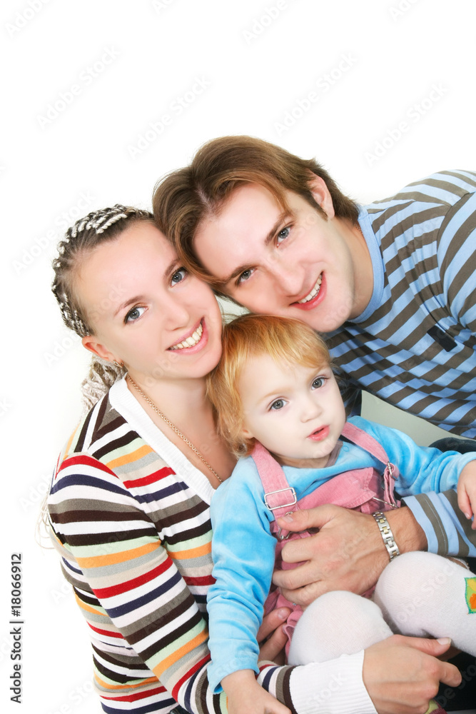 young happy family isolated over white