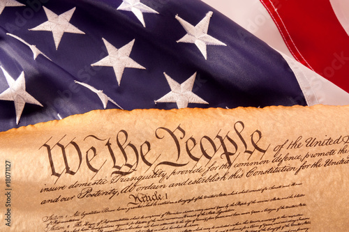 US Constitution - We The People   with USA  Flag.