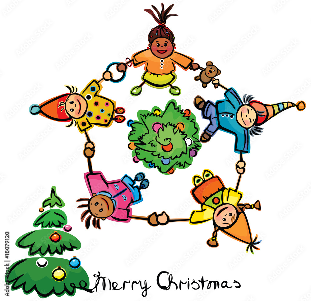 Fototapeta premium Happy dancing kids around tree!