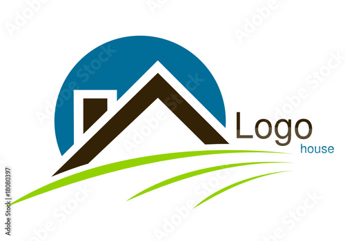 House logo, real estate logotype with field, roof logo
