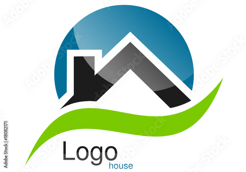 House logo, roof logo blue and green, real estate logo
