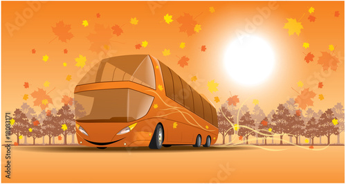 smiling bus on the Autumn scene