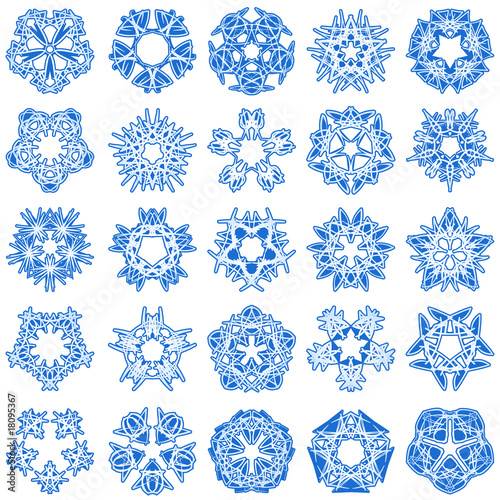Set of 25 a five-rays crystal gradient snowflakes.