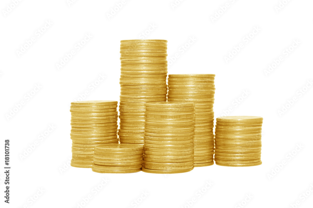 Golden coins isolated on white background Golden coins isolated on white background