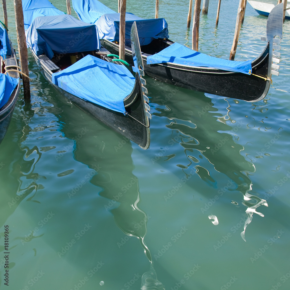 Venice, moored gondolas
