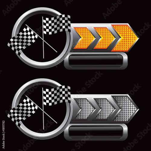 Racing flags on gold and silver arrow nameplate banners