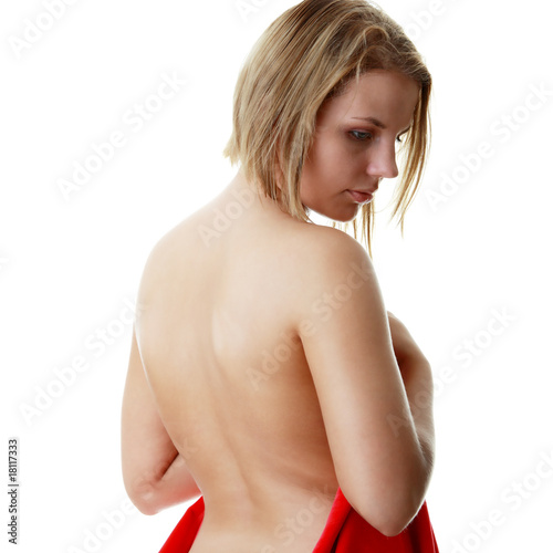 Young caucasian woman nude covering herself