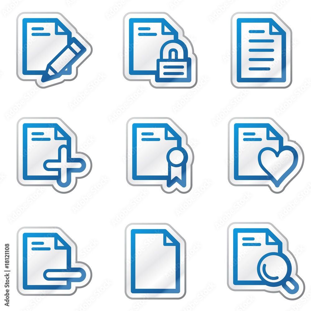 Document web icons set 2, blue contour sticker series Document web icons set 2, blue contour sticker series