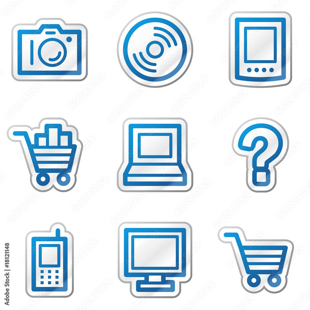 Electronics web icons, blue contour sticker series Electronics web icons, blue contour sticker series