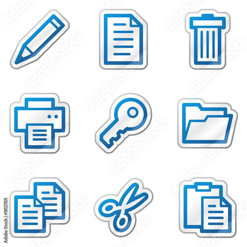 Document web icons, blue contour sticker series