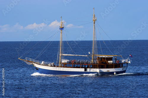 Old huge sailing boat at blue sea