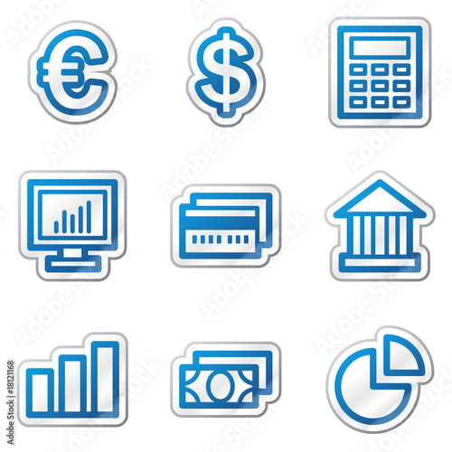 Finance web icons, blue contour sticker series
