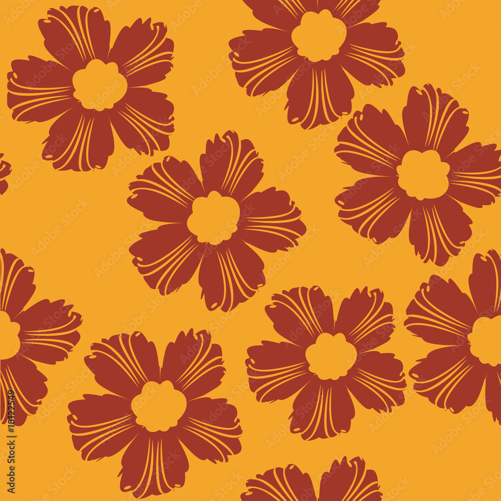 Obraz premium red flowers pattern on orange background