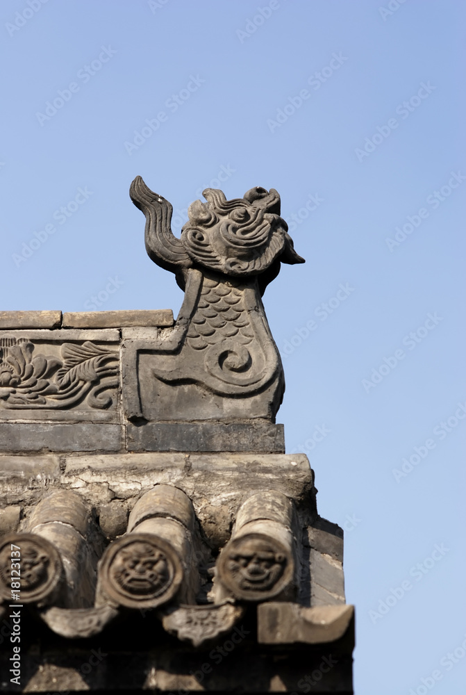 dragon roof of chinese temple，Shanxi province，china