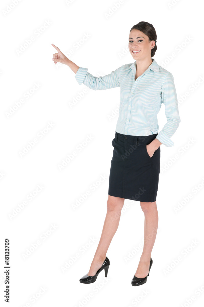 Young businesswoman pointing at something, isolated on white Young businesswoman pointing at something, isolated on white