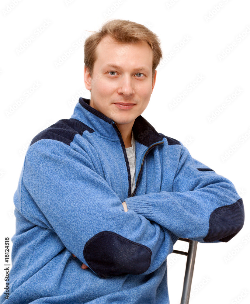 Portrait men blond sits on chair Portrait men blond sits on chair