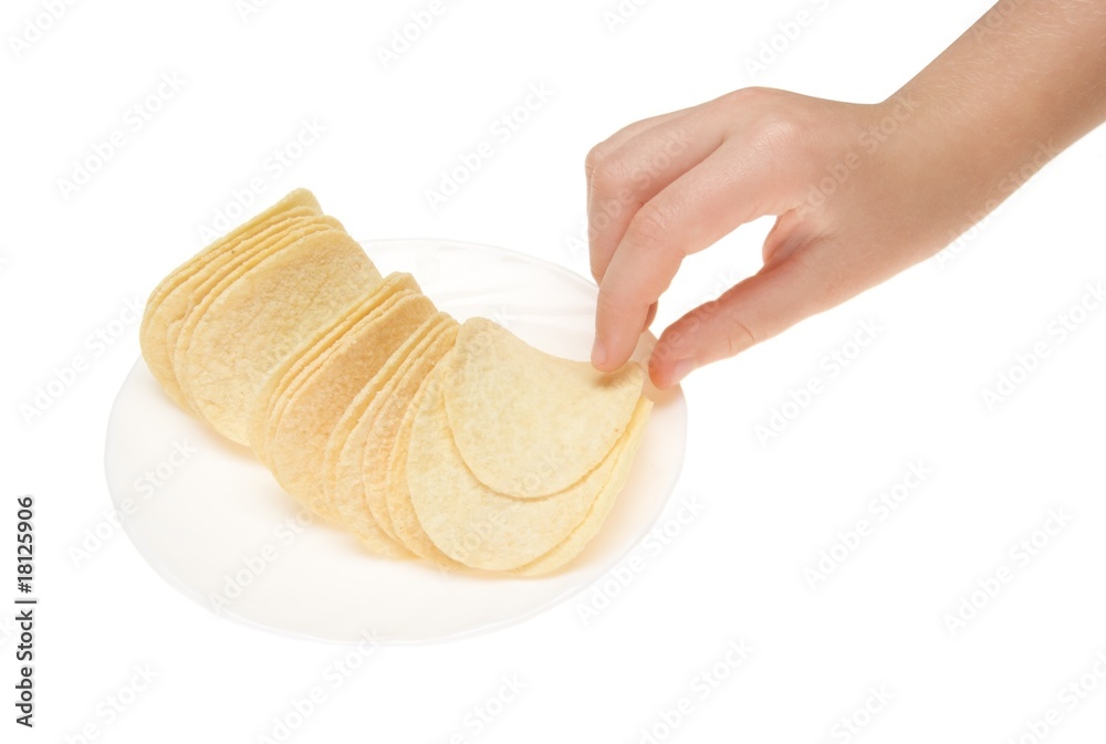 chips take hand isolated on white chips take hand isolated on white