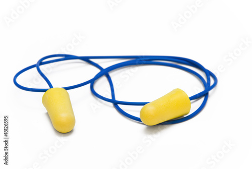 Yellow earplugs with blue band