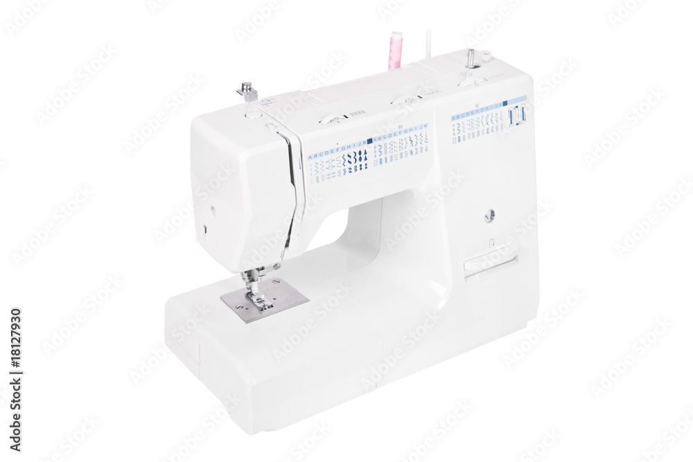 Modern electric sewing machine isolated on white background