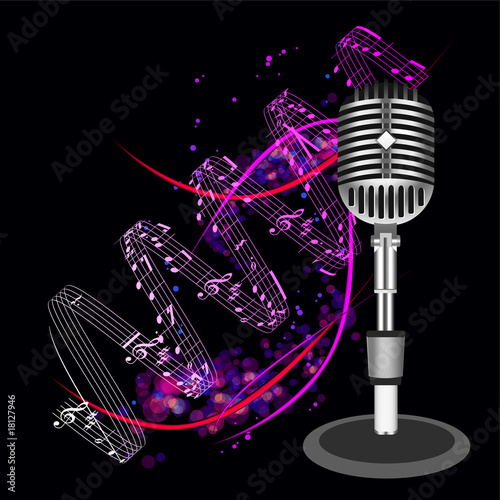 Beautiful Retro Black Vector Microphone Background