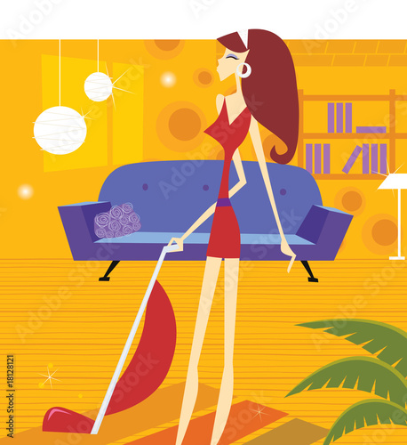 Busy house keeping woman. VECTOR ILLUSTRATION.