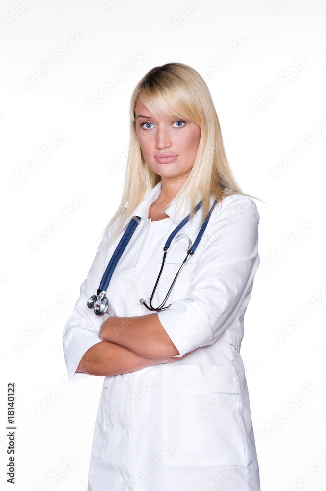 Doctor woman with stethoscope isolated on white Doctor woman with stethoscope isolated on white