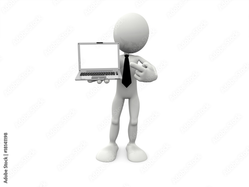 3D Businessman mostra un Lap Top 3D Businessman mostra un Lap Top