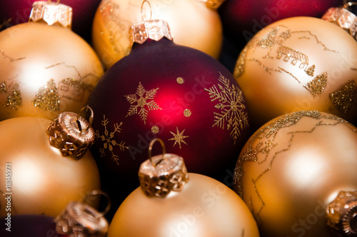 Ornamental gold and red Christmas ornaments