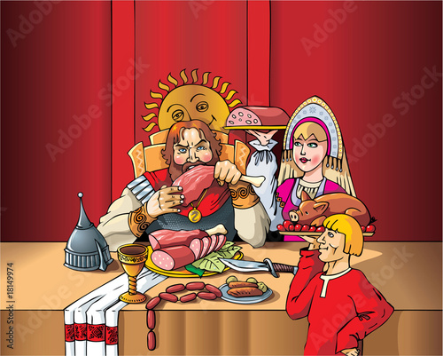 Russian Duke eating the meal during the feast, vector